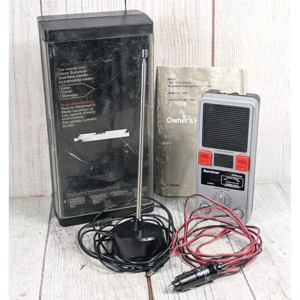 1988 JC Penney Survivor Emergency 40 Channel CB Radio 6470 w/All Cables + Manual